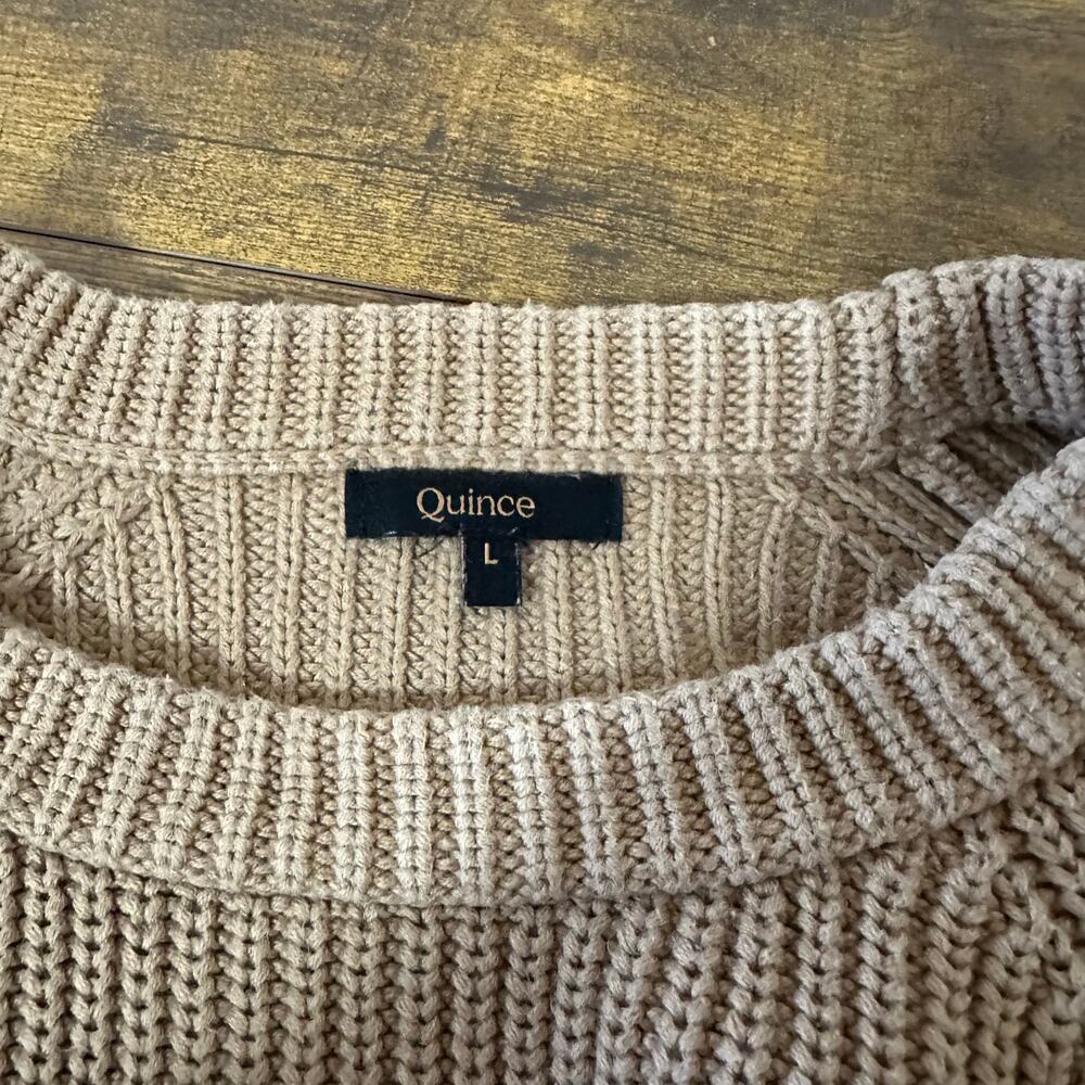 QUINCE 100% Organic Cotton Fisherman Crew Sweater Camel Large EUC - Picture 6 of 8
